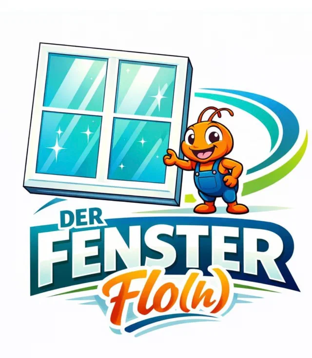 Unternehmenslogo Der Fenster Flo(h) mit einem Fenster und einem Maskottchen